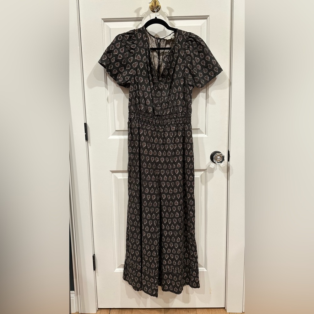 Anthropologie Cropped Black Patterned Jumpsuit